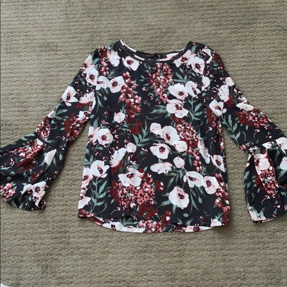 LOFT - bell sleeve floral blouse